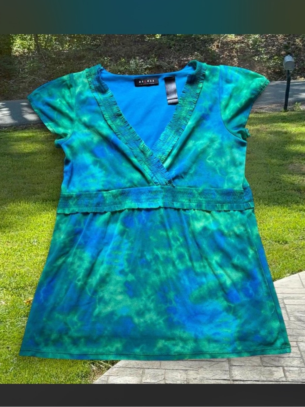 Y2K 2000s Mermaid Cottage Tie Dye Babydoll V-Neck Top